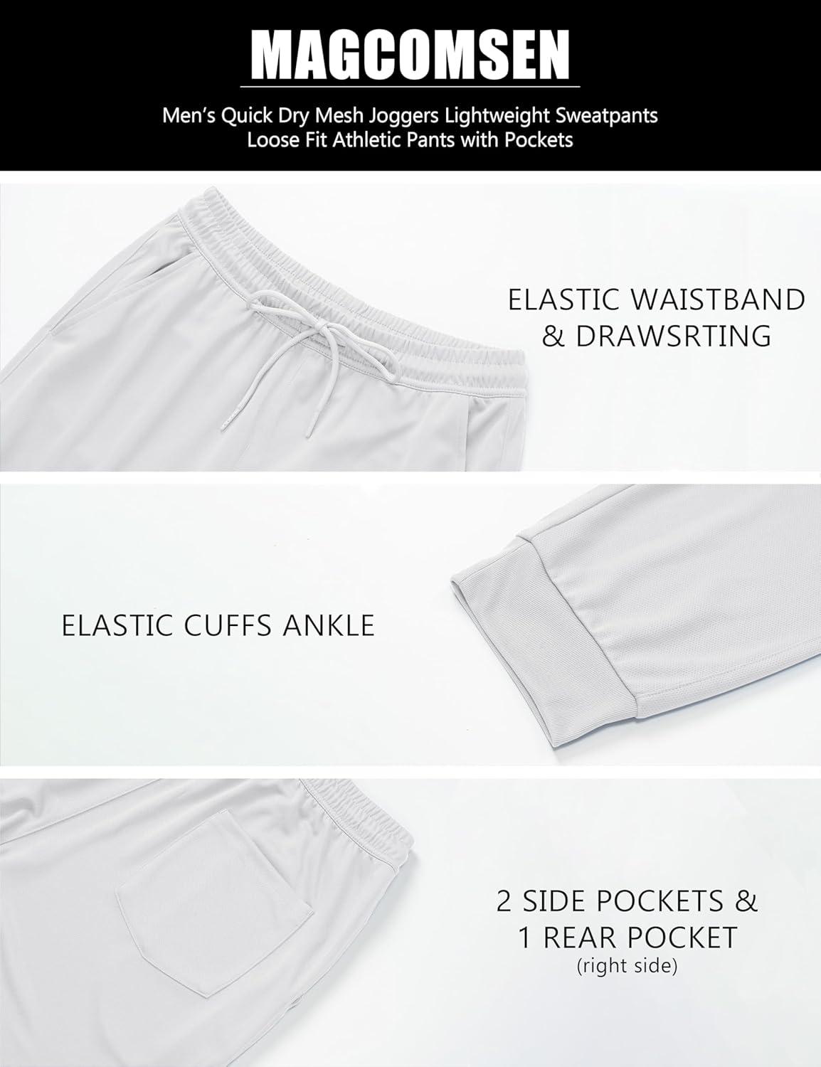 imageMAGCOMSEN Mens Joggers Sweatpants Quick Dry Running Pants with Pockets Summer Lightweight Athletic Workout PantsWhite