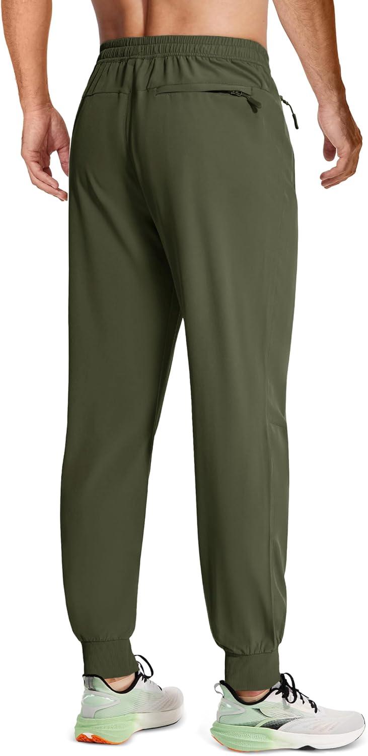 imageMAGCOMSEN Mens Joggers with Zipper Pockets Lightweight Hiking Sweatpants Athletic Pants for Men Running Workout Traning GymArmy Green