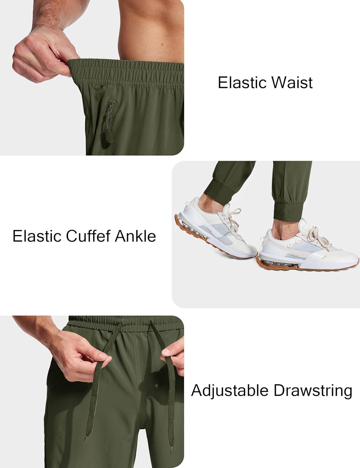 imageMAGCOMSEN Mens Joggers with Zipper Pockets Lightweight Hiking Sweatpants Athletic Pants for Men Running Workout Traning GymArmy Green