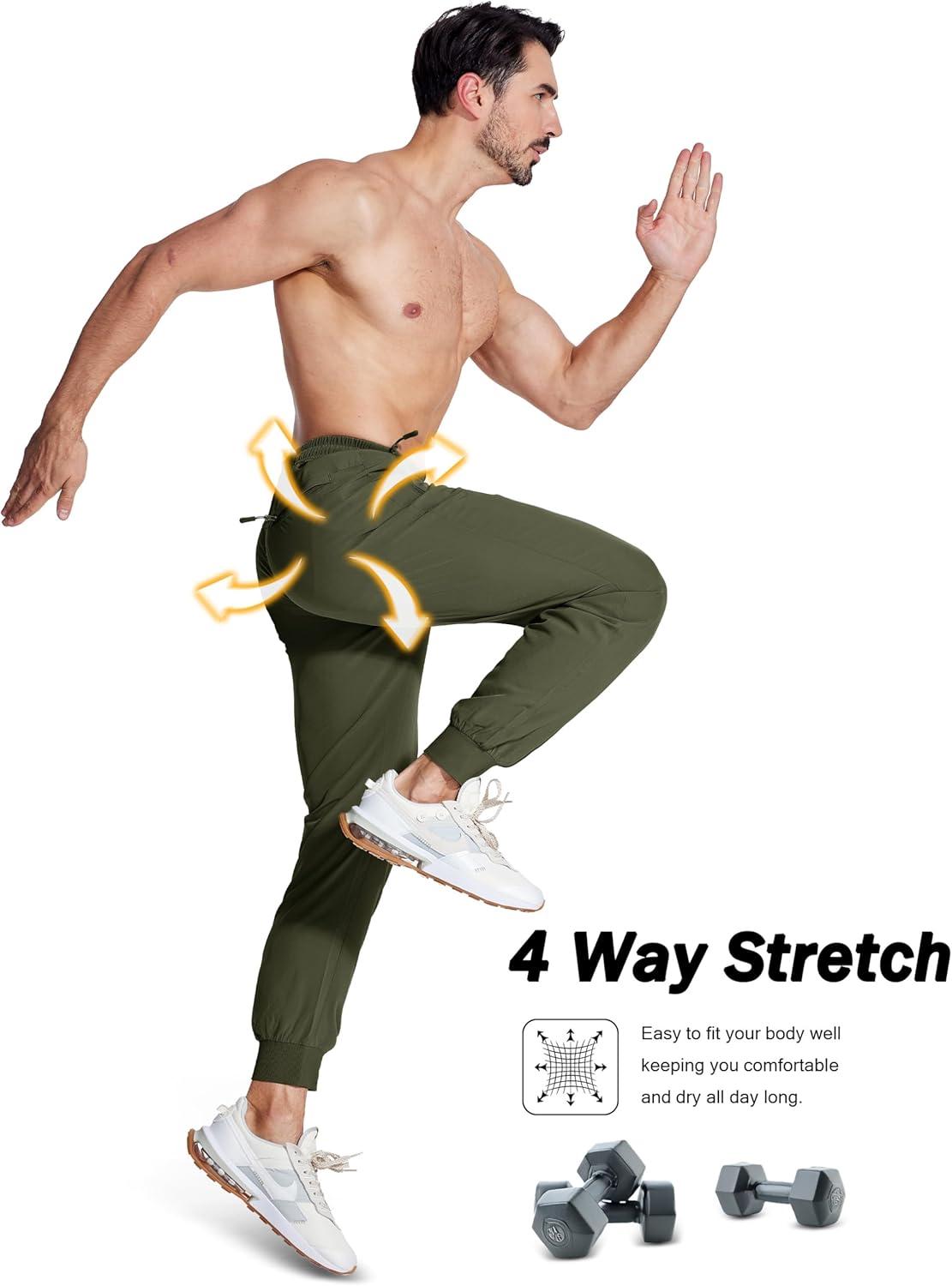 imageMAGCOMSEN Mens Joggers with Zipper Pockets Lightweight Hiking Sweatpants Athletic Pants for Men Running Workout Traning GymArmy Green