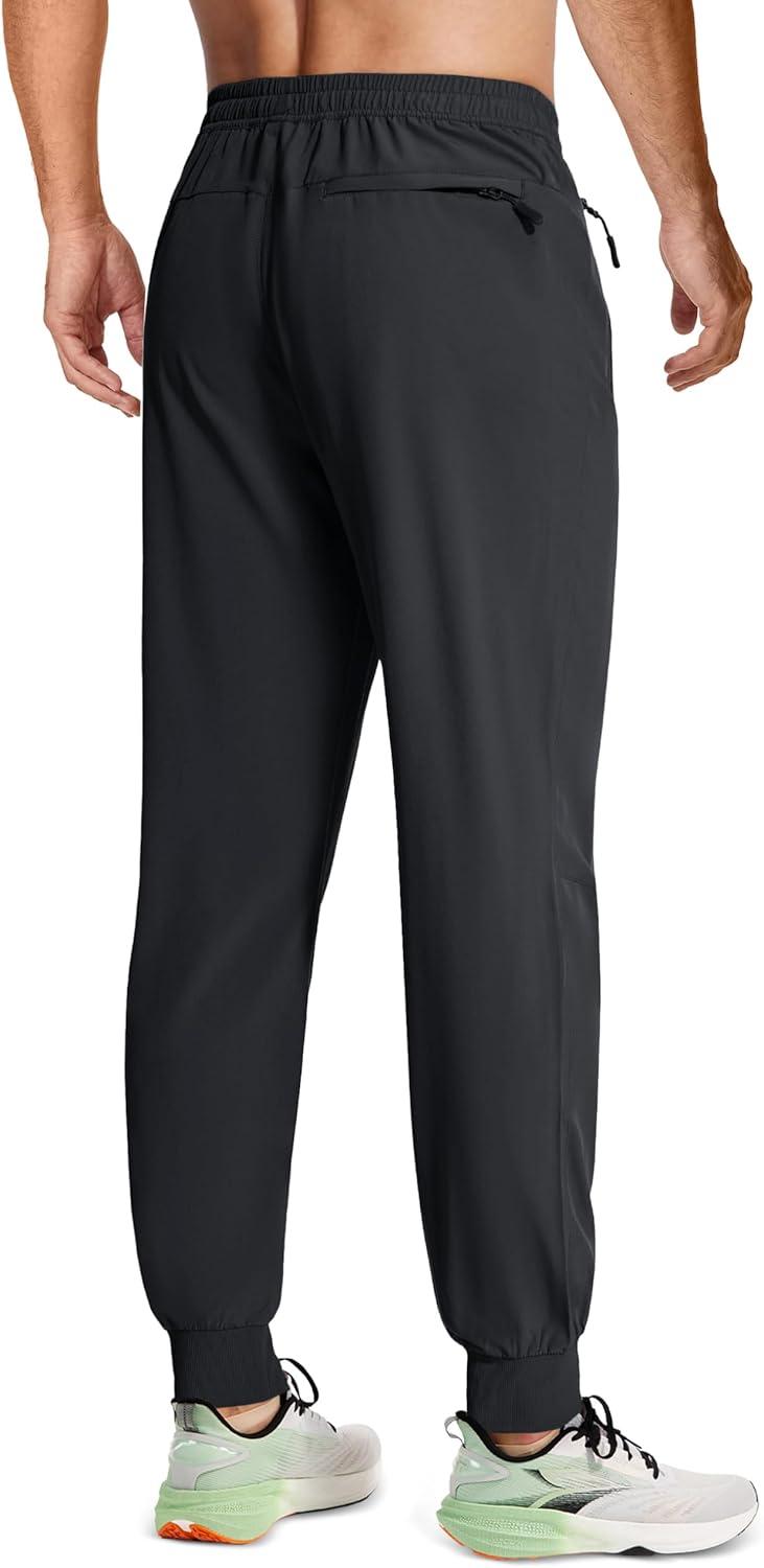 imageMAGCOMSEN Mens Joggers with Zipper Pockets Lightweight Hiking Sweatpants Athletic Pants for Men Running Workout Traning GymBlack