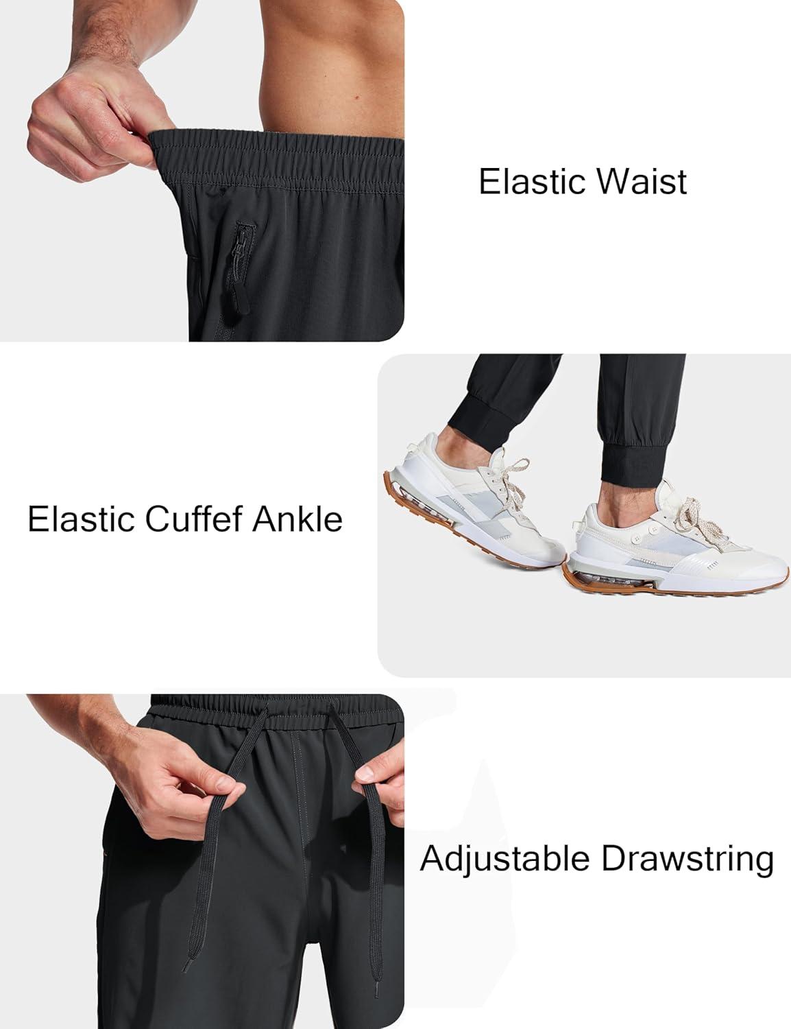 imageMAGCOMSEN Mens Joggers with Zipper Pockets Lightweight Hiking Sweatpants Athletic Pants for Men Running Workout Traning GymBlack