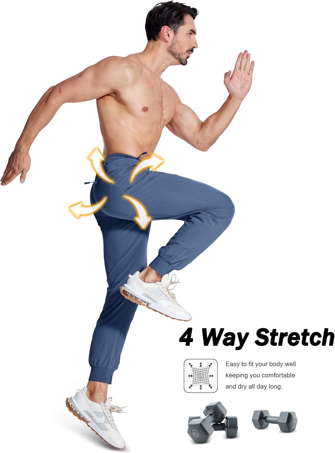imageMAGCOMSEN Mens Joggers with Zipper Pockets Lightweight Hiking Sweatpants Athletic Pants for Men Running Workout Traning GymBlue Grey