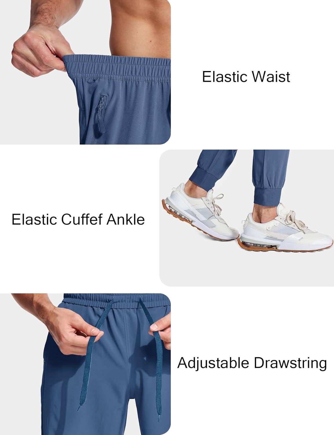 imageMAGCOMSEN Mens Joggers with Zipper Pockets Lightweight Hiking Sweatpants Athletic Pants for Men Running Workout Traning GymBlue Grey