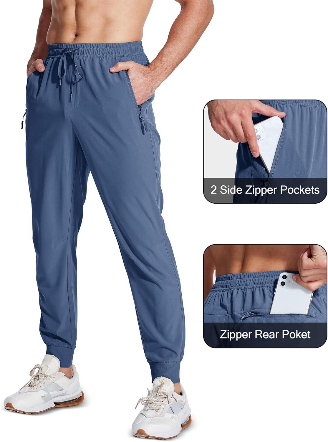 imageMAGCOMSEN Mens Joggers with Zipper Pockets Lightweight Hiking Sweatpants Athletic Pants for Men Running Workout Traning GymBlue Grey