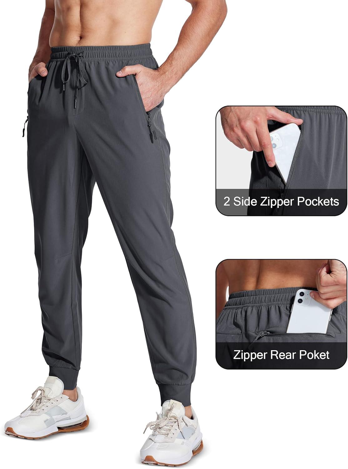 imageMAGCOMSEN Mens Joggers with Zipper Pockets Lightweight Hiking Sweatpants Athletic Pants for Men Running Workout Traning GymDark Grey
