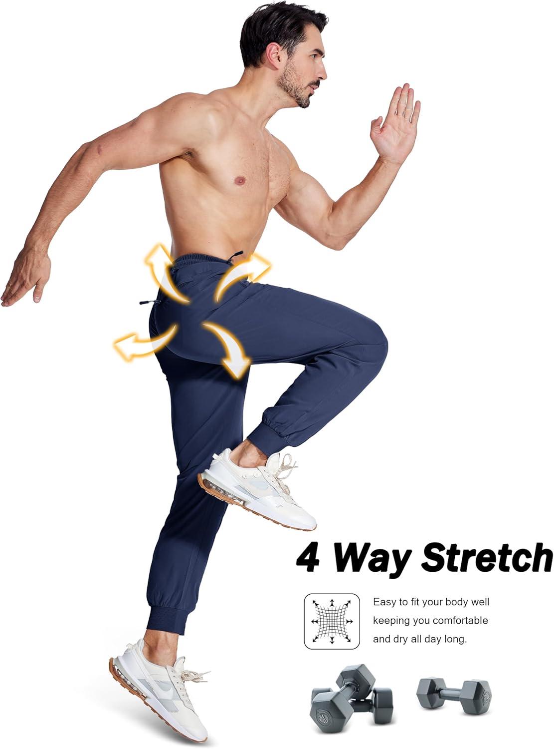 imageMAGCOMSEN Mens Joggers with Zipper Pockets Lightweight Hiking Sweatpants Athletic Pants for Men Running Workout Traning GymNavy