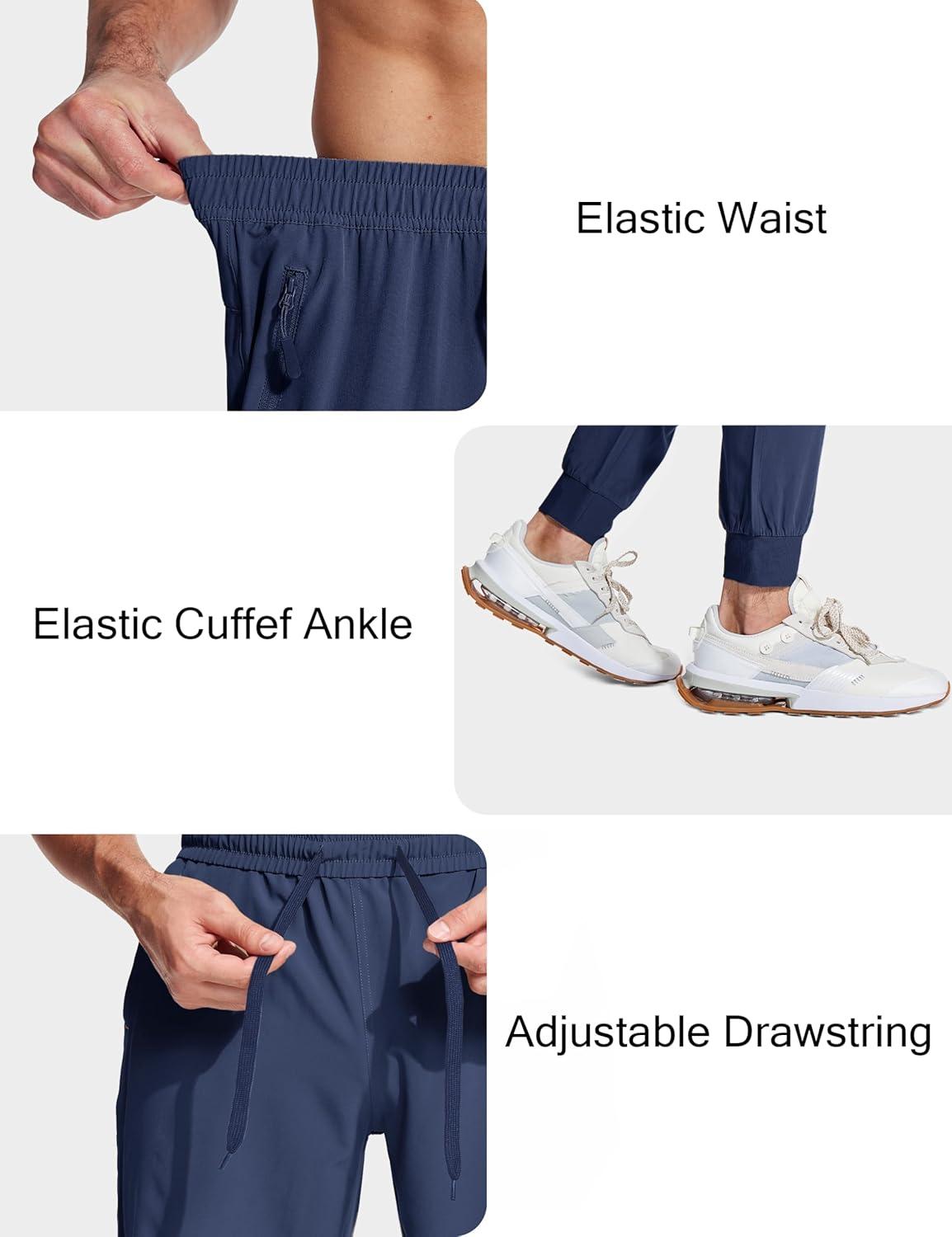 imageMAGCOMSEN Mens Joggers with Zipper Pockets Lightweight Hiking Sweatpants Athletic Pants for Men Running Workout Traning GymNavy