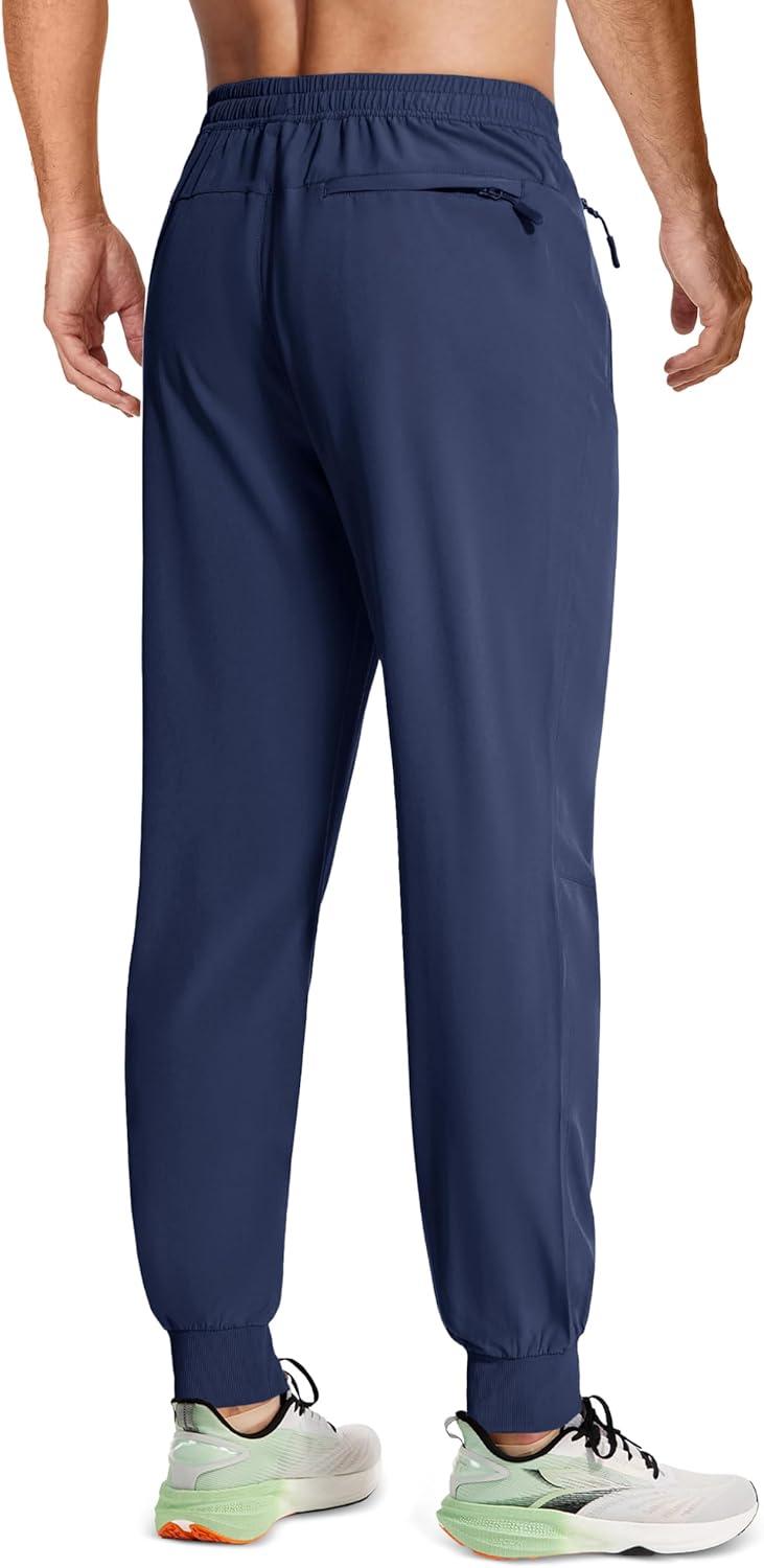 imageMAGCOMSEN Mens Joggers with Zipper Pockets Lightweight Hiking Sweatpants Athletic Pants for Men Running Workout Traning GymNavy