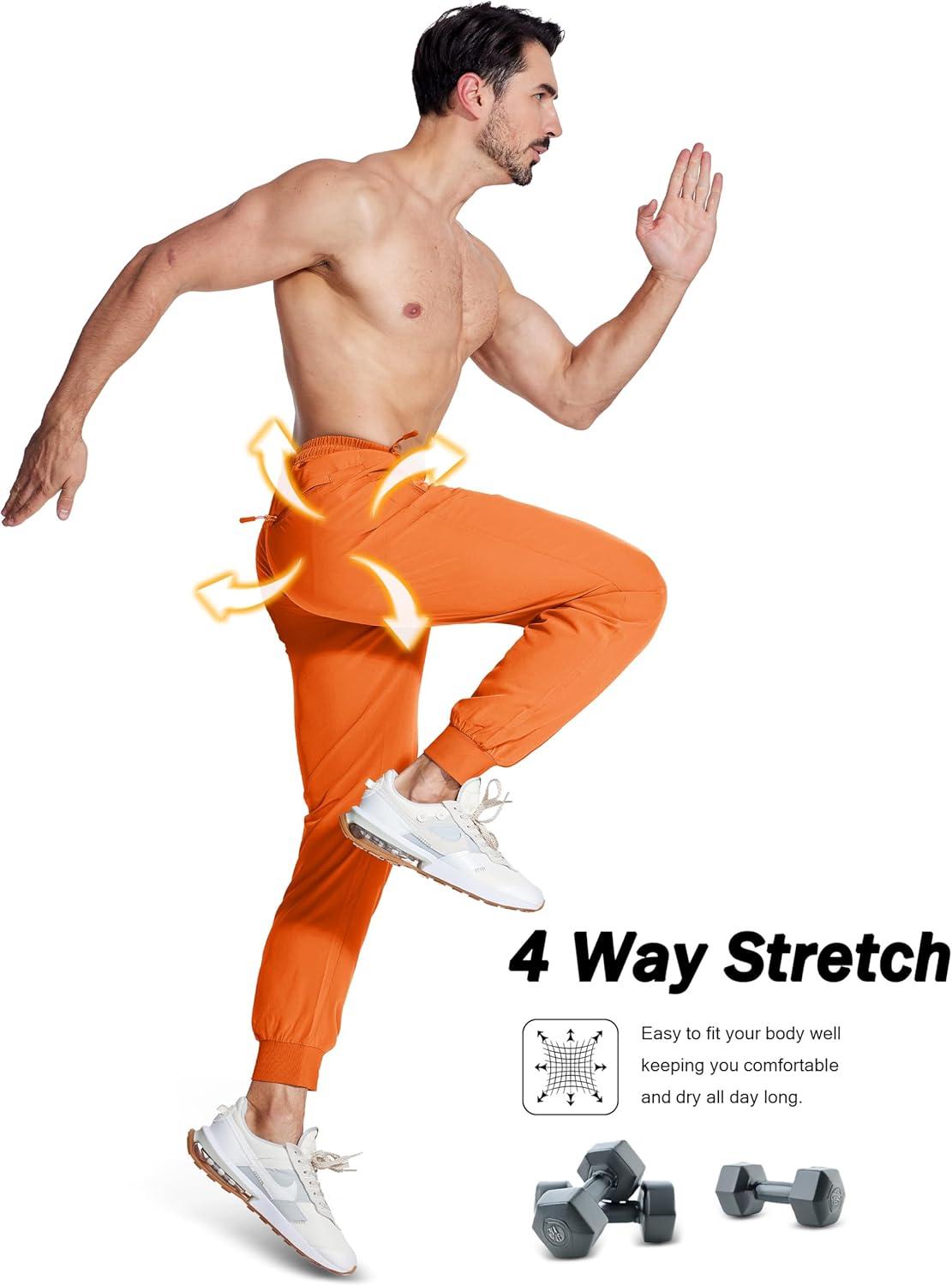 imageMAGCOMSEN Mens Joggers with Zipper Pockets Lightweight Hiking Sweatpants Athletic Pants for Men Running Workout Traning GymOrange