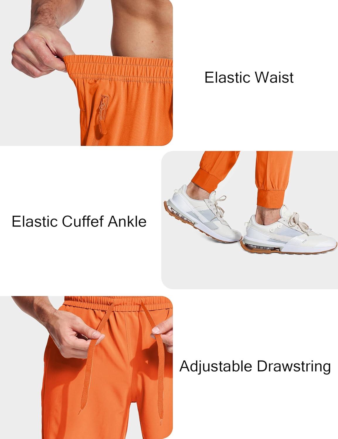 imageMAGCOMSEN Mens Joggers with Zipper Pockets Lightweight Hiking Sweatpants Athletic Pants for Men Running Workout Traning GymOrange