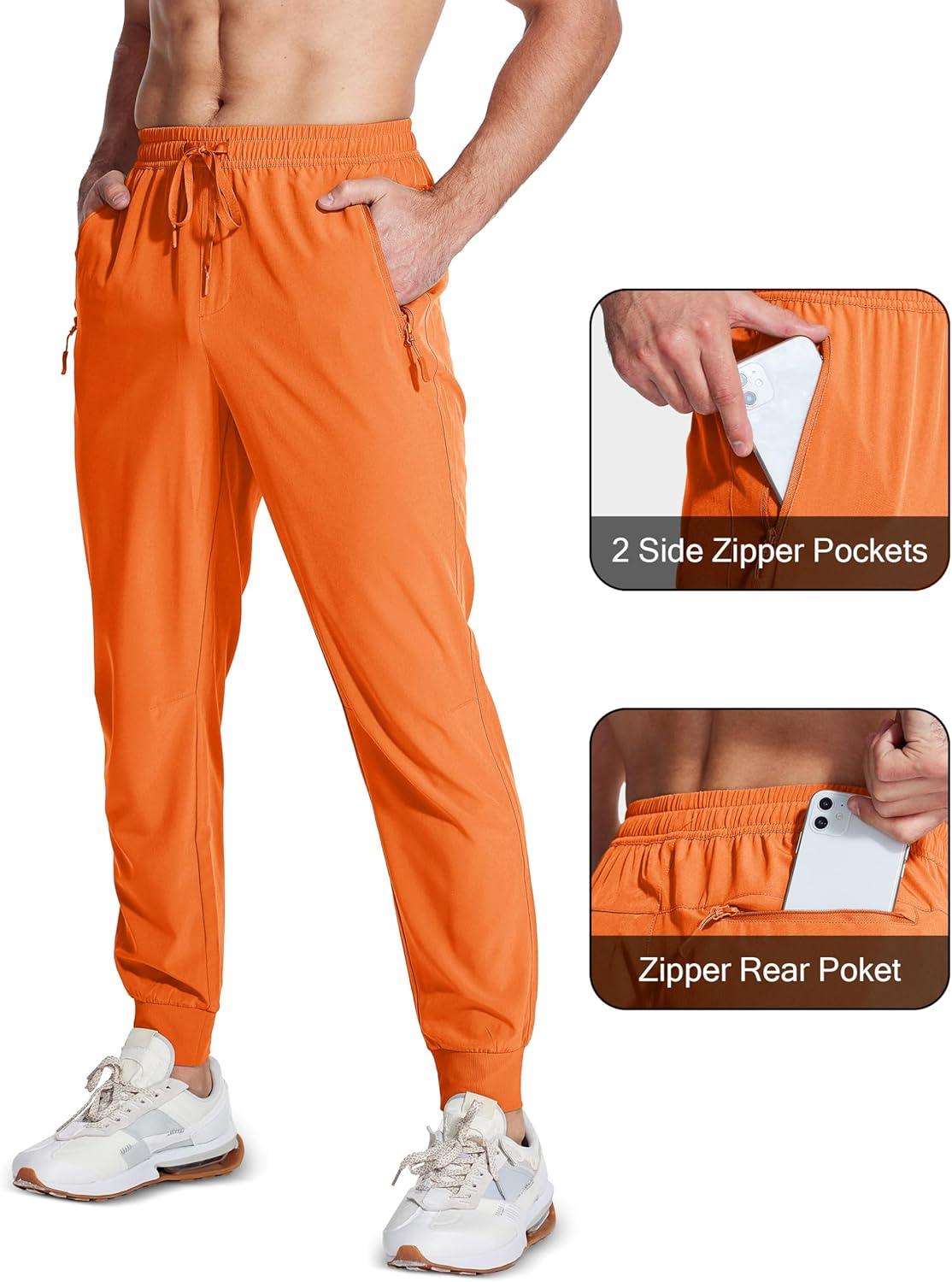 imageMAGCOMSEN Mens Joggers with Zipper Pockets Lightweight Hiking Sweatpants Athletic Pants for Men Running Workout Traning GymOrange