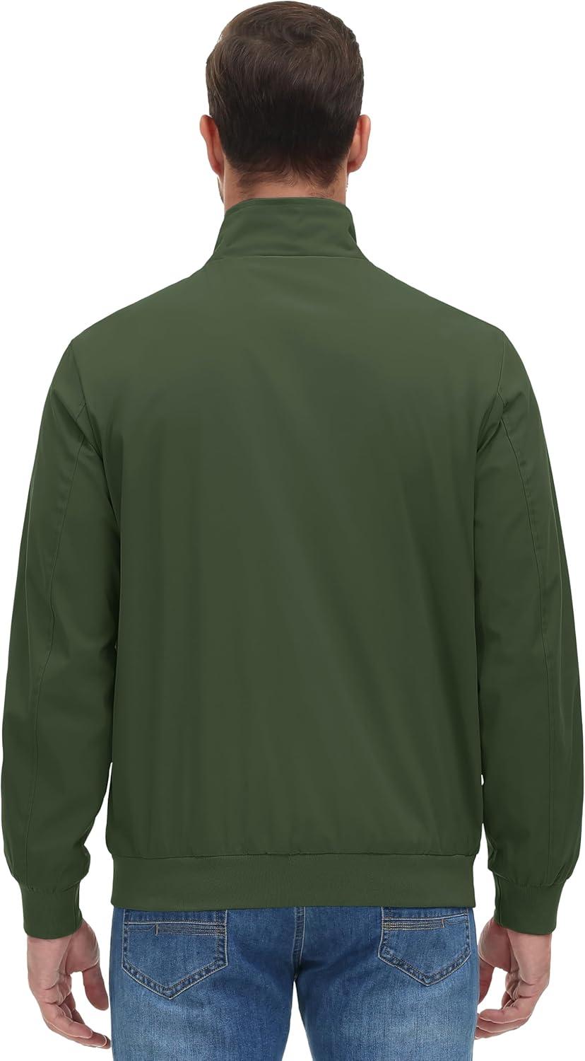 imageMAGCOMSEN Mens Lightweight Bomber Jacket Windproof Water Resistant Zip Up Coat Stand Up Collar Windbreaker with 3 PocketsArmy Green