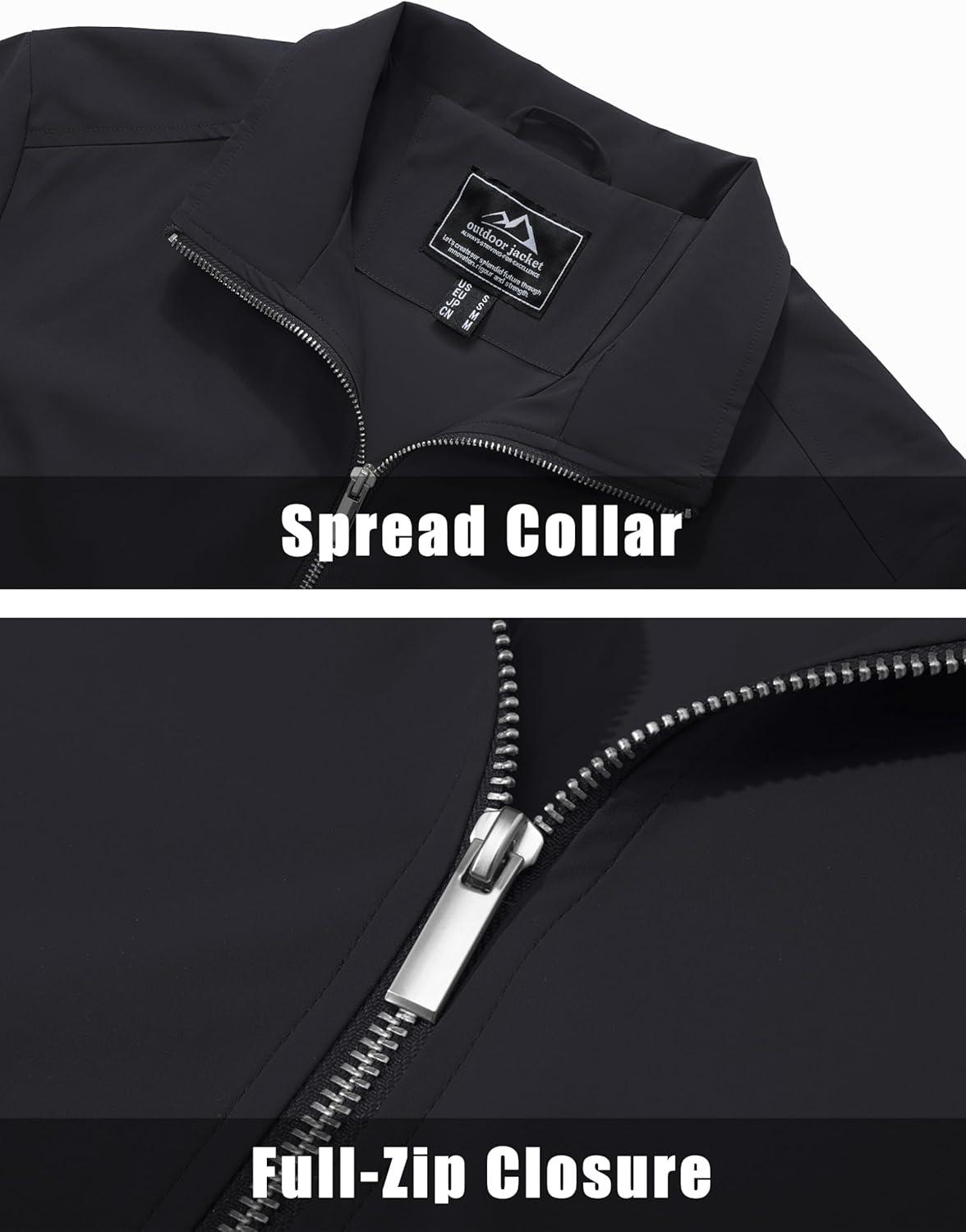imageMAGCOMSEN Mens Lightweight Bomber Jacket Windproof Water Resistant Zip Up Coat Stand Up Collar Windbreaker with 3 PocketsBlack