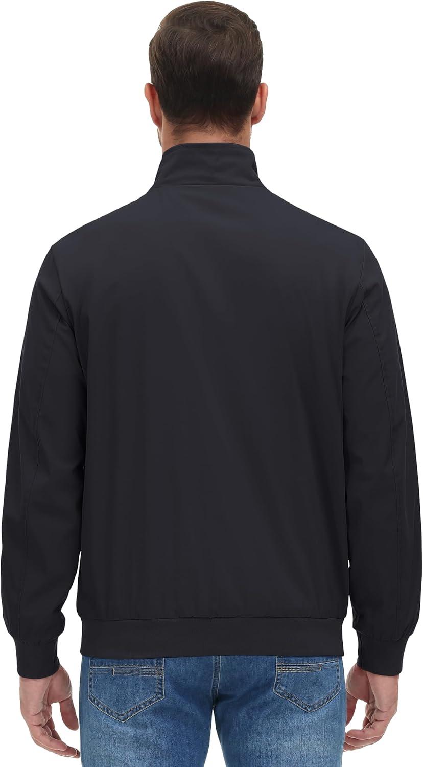 imageMAGCOMSEN Mens Lightweight Bomber Jacket Windproof Water Resistant Zip Up Coat Stand Up Collar Windbreaker with 3 PocketsBlack
