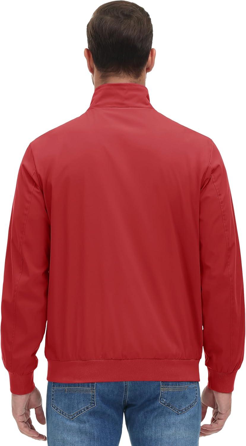 imageMAGCOMSEN Mens Lightweight Bomber Jacket Windproof Water Resistant Zip Up Coat Stand Up Collar Windbreaker with 3 PocketsOrange Red