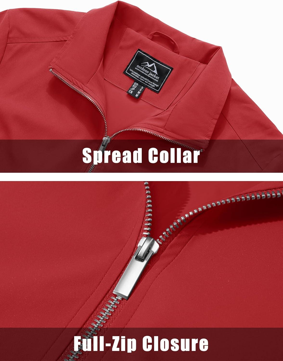 imageMAGCOMSEN Mens Lightweight Bomber Jacket Windproof Water Resistant Zip Up Coat Stand Up Collar Windbreaker with 3 PocketsOrange Red