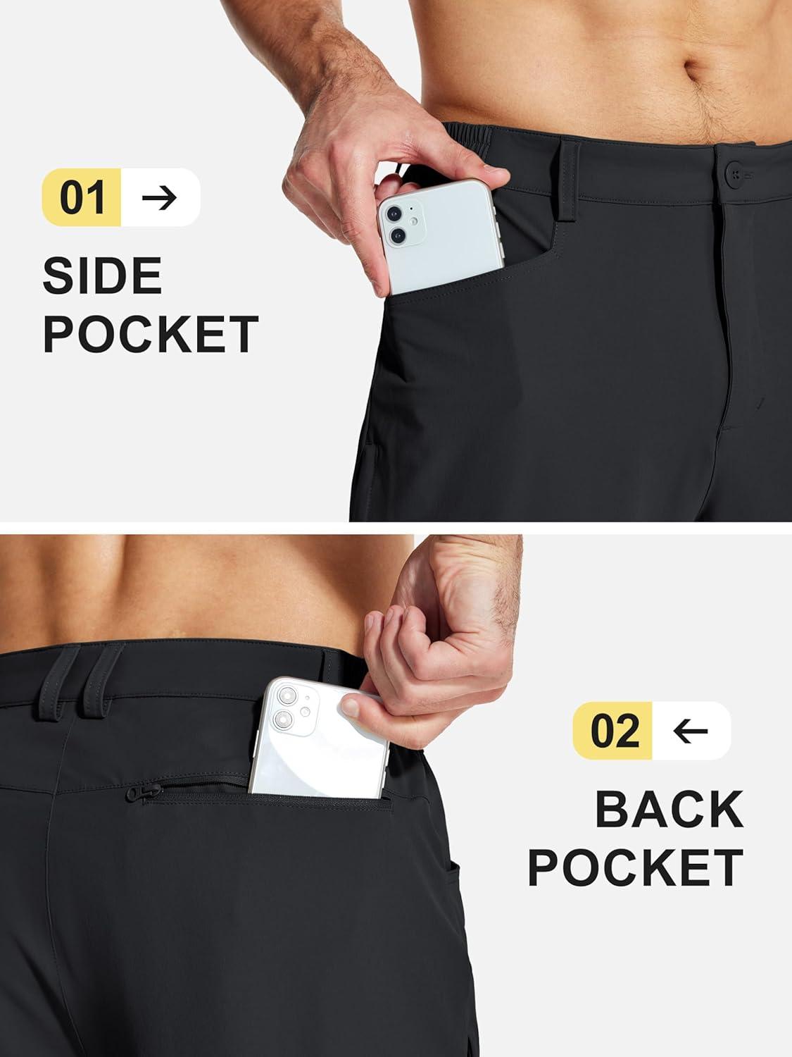 imageMAGCOMSEN Mens Lightweight Hiking Pants with 4 Pockets Water Resistant Quick Dry Fishing Travel Work Outddoor PantsBlack