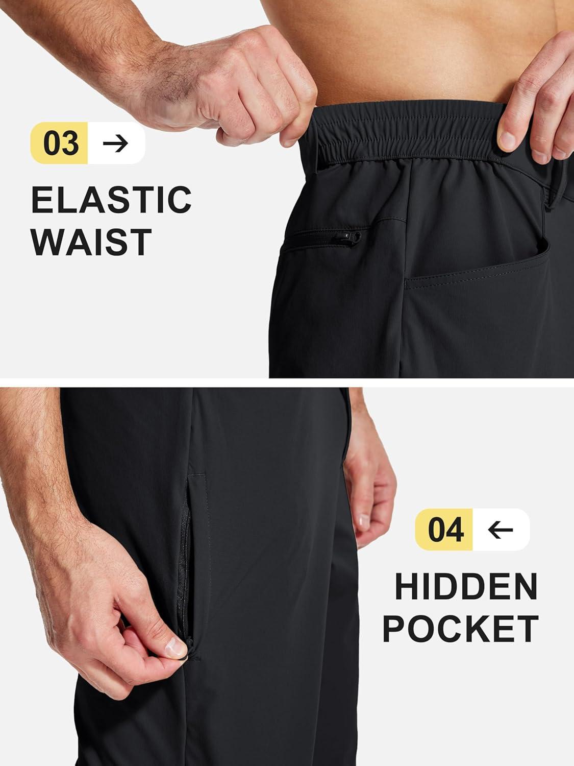 imageMAGCOMSEN Mens Lightweight Hiking Pants with 4 Pockets Water Resistant Quick Dry Fishing Travel Work Outddoor PantsBlack