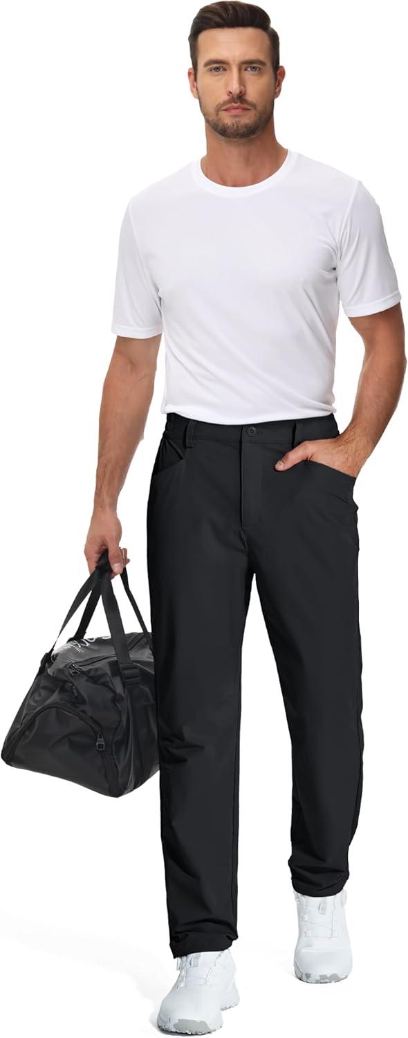imageMAGCOMSEN Mens Lightweight Hiking Pants with 4 Pockets Water Resistant Quick Dry Fishing Travel Work Outddoor PantsBlack