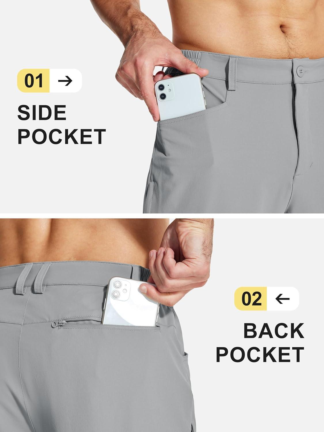 imageMAGCOMSEN Mens Lightweight Hiking Pants with 4 Pockets Water Resistant Quick Dry Fishing Travel Work Outddoor PantsLightgrey