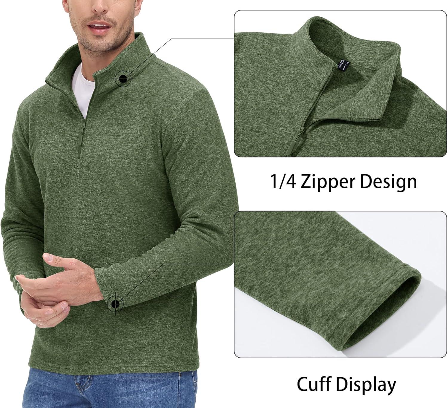 imageMAGCOMSEN Mens Shirts 14 Zip Fleece Pullover MidWeight Long Sleeve Sweatshirts Athletic ShirtsArmy Green