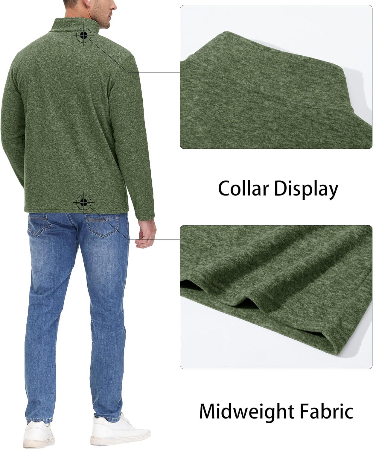 imageMAGCOMSEN Mens Shirts 14 Zip Fleece Pullover MidWeight Long Sleeve Sweatshirts Athletic ShirtsArmy Green
