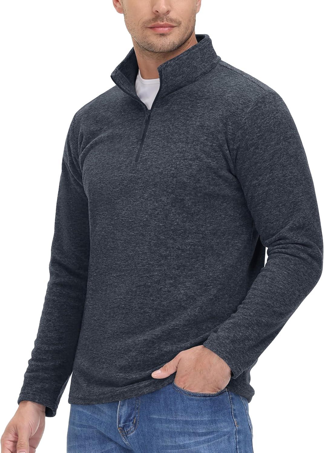 imageMAGCOMSEN Mens Shirts 14 Zip Fleece Pullover MidWeight Long Sleeve Sweatshirts Athletic ShirtsBlack