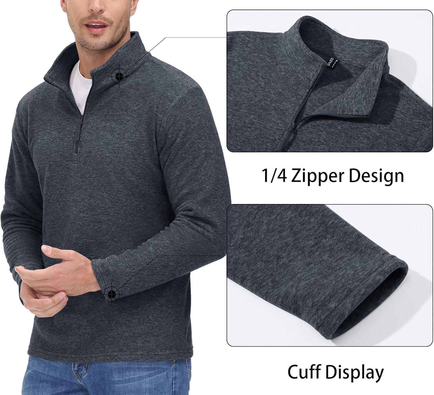 imageMAGCOMSEN Mens Shirts 14 Zip Fleece Pullover MidWeight Long Sleeve Sweatshirts Athletic ShirtsBlack