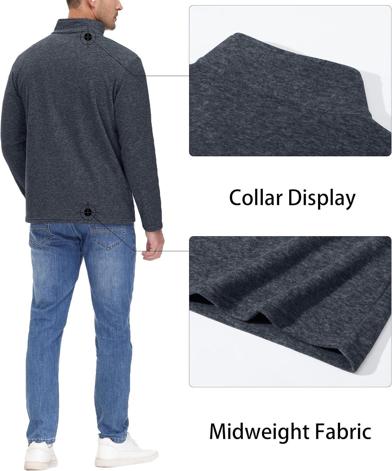 imageMAGCOMSEN Mens Shirts 14 Zip Fleece Pullover MidWeight Long Sleeve Sweatshirts Athletic ShirtsBlack