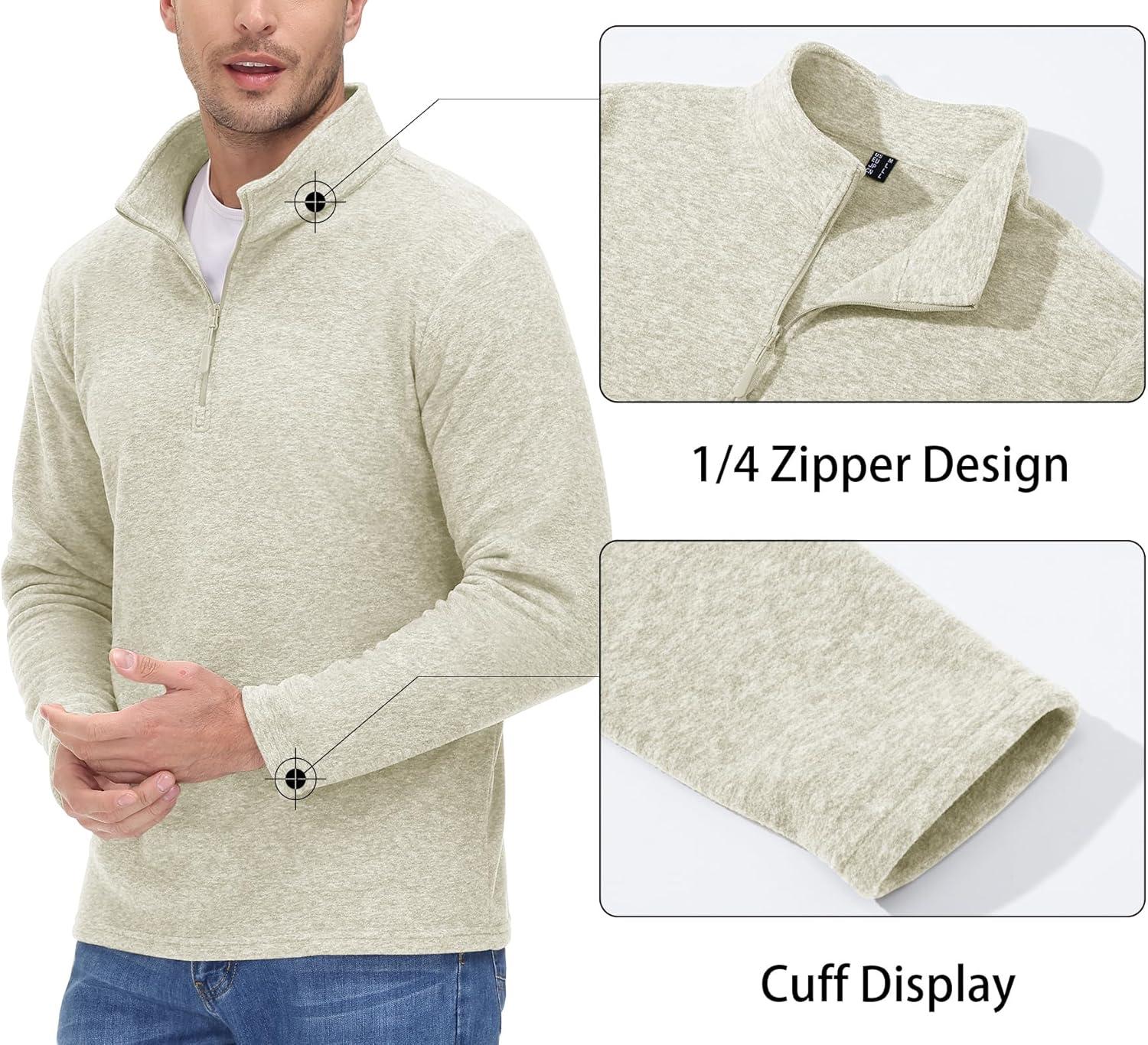 imageMAGCOMSEN Mens Shirts 14 Zip Fleece Pullover MidWeight Long Sleeve Sweatshirts Athletic ShirtsCreamy White
