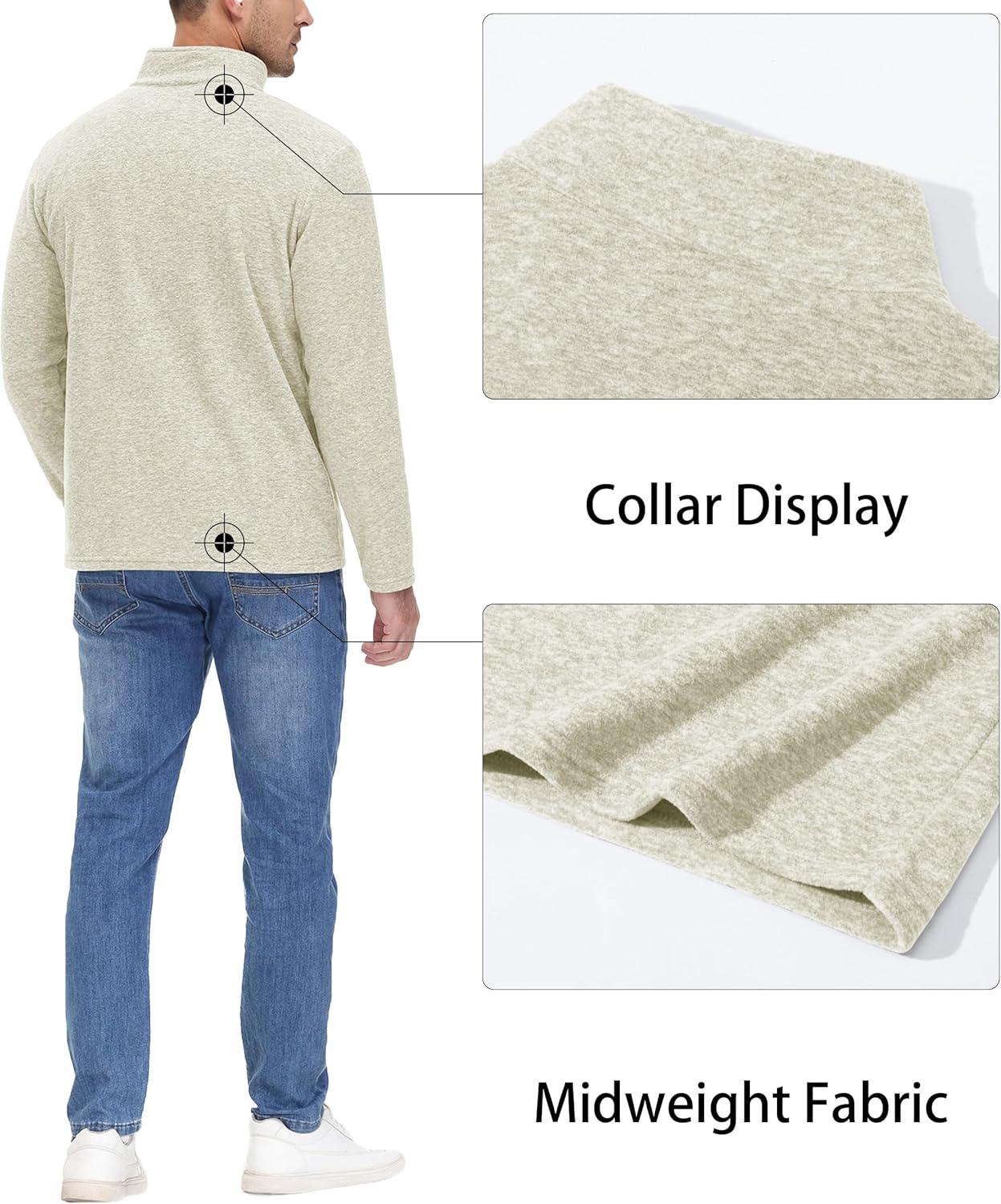 imageMAGCOMSEN Mens Shirts 14 Zip Fleece Pullover MidWeight Long Sleeve Sweatshirts Athletic ShirtsCreamy White