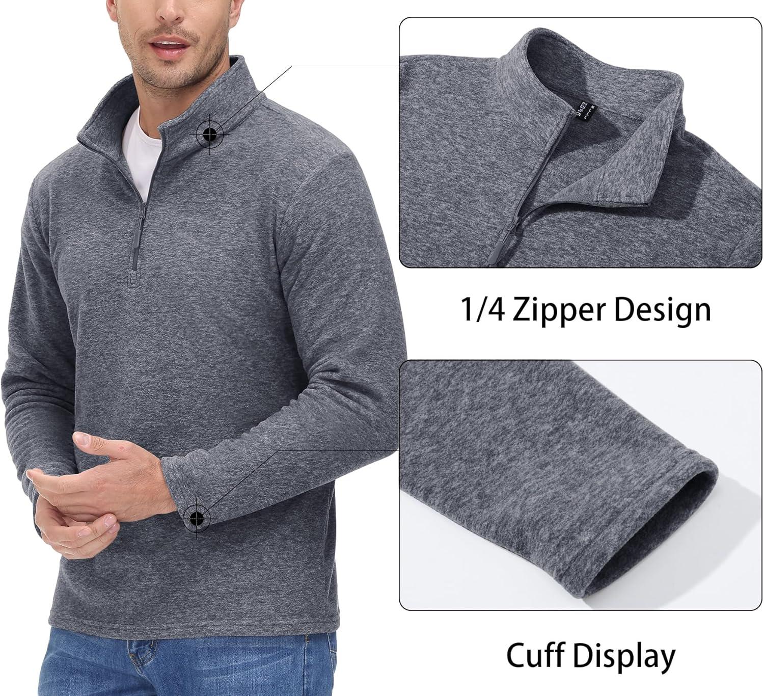 imageMAGCOMSEN Mens Shirts 14 Zip Fleece Pullover MidWeight Long Sleeve Sweatshirts Athletic ShirtsDark Grey