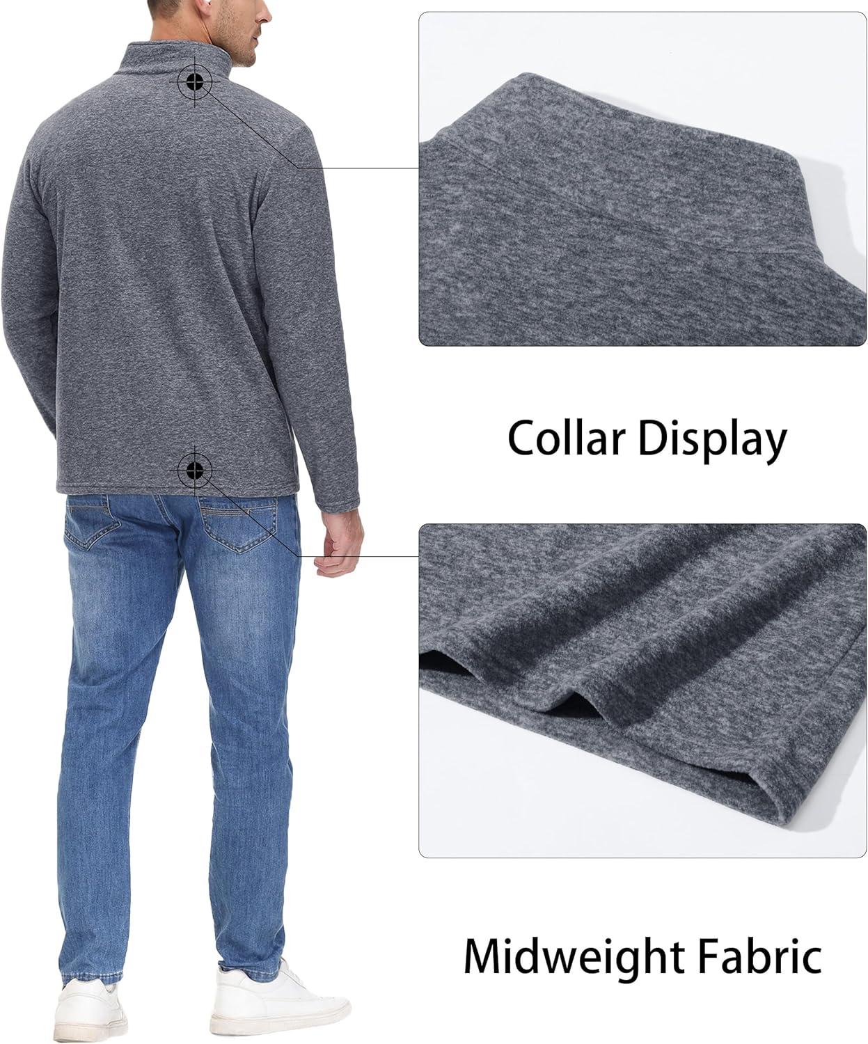 imageMAGCOMSEN Mens Shirts 14 Zip Fleece Pullover MidWeight Long Sleeve Sweatshirts Athletic ShirtsDark Grey