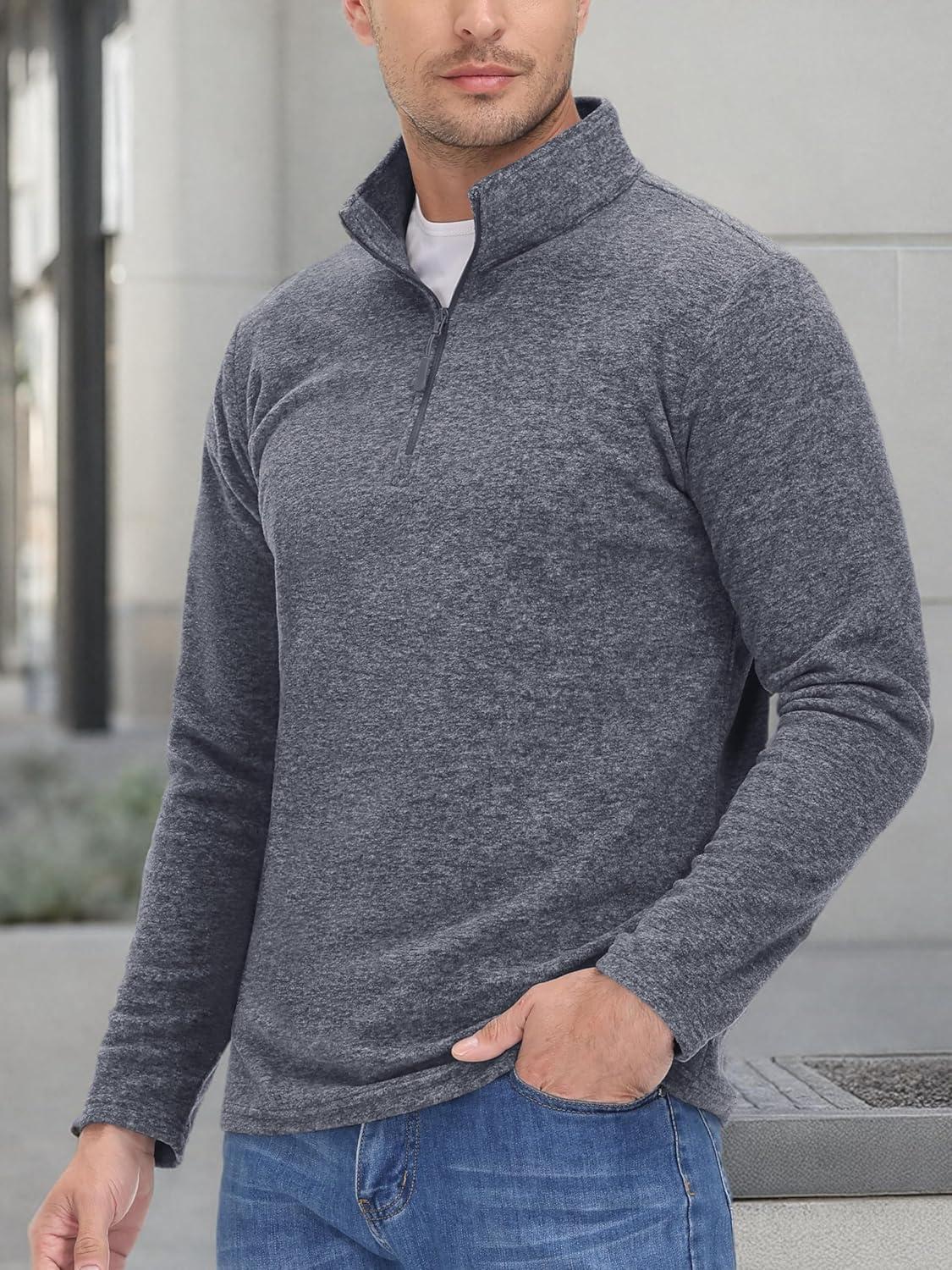imageMAGCOMSEN Mens Shirts 14 Zip Fleece Pullover MidWeight Long Sleeve Sweatshirts Athletic ShirtsDark Grey