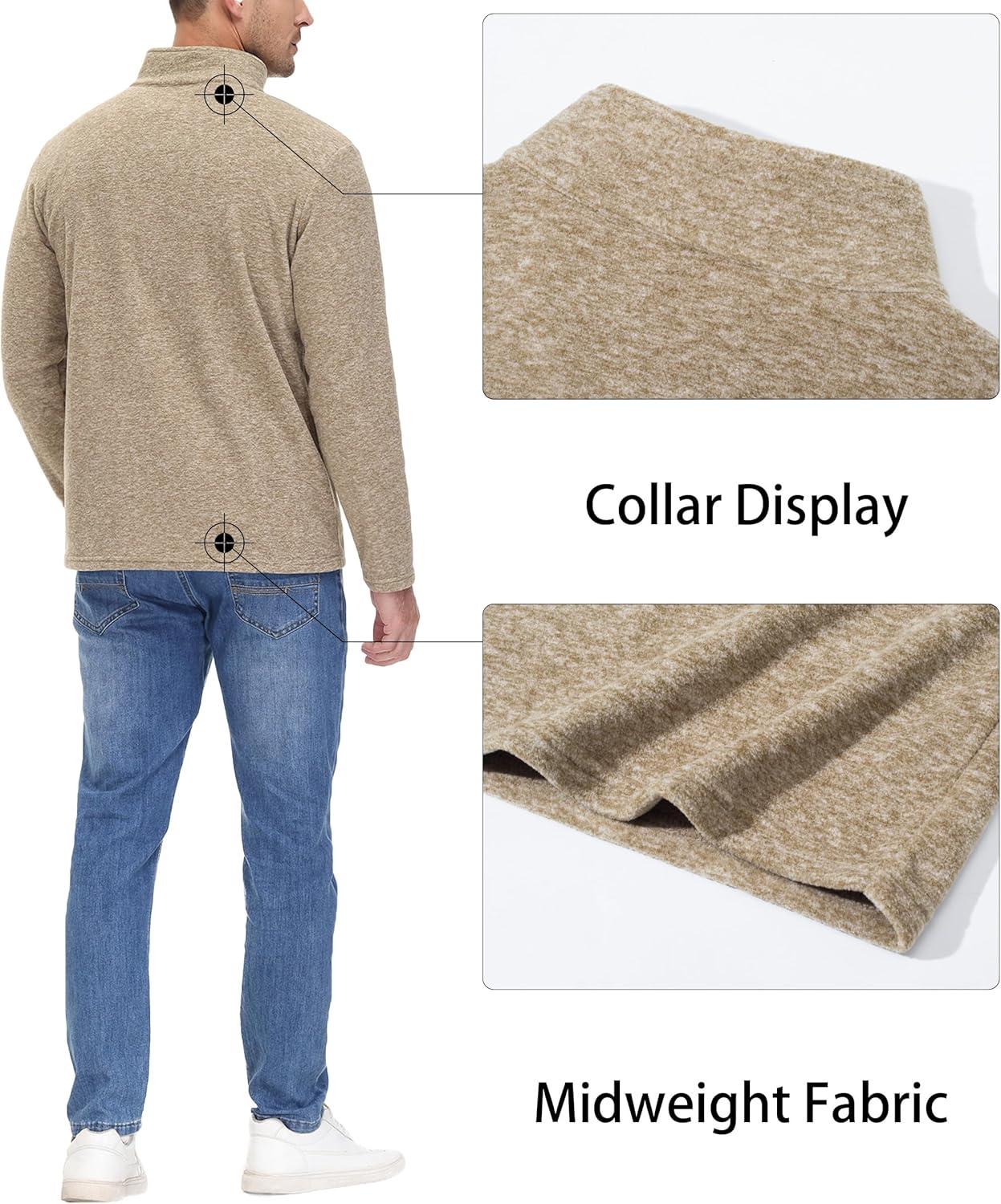 imageMAGCOMSEN Mens Shirts 14 Zip Fleece Pullover MidWeight Long Sleeve Sweatshirts Athletic ShirtsKhaki