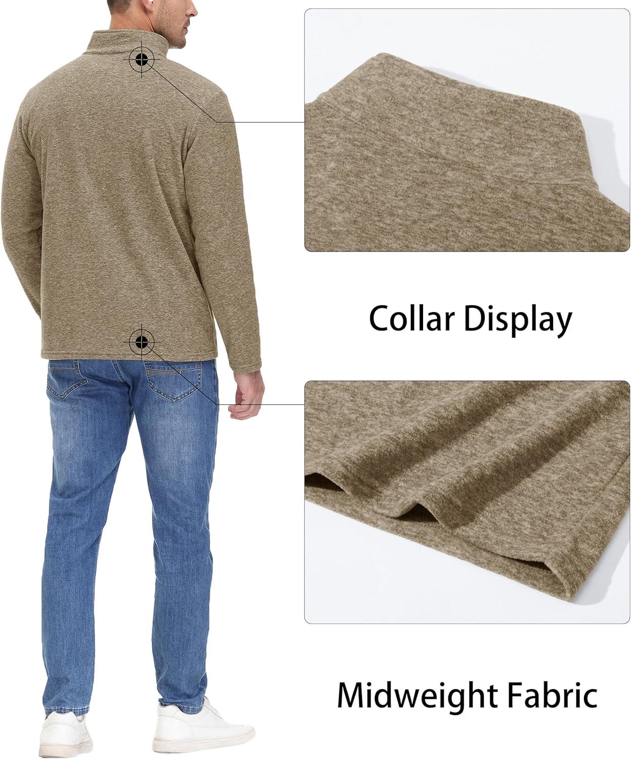 imageMAGCOMSEN Mens Shirts 14 Zip Fleece Pullover MidWeight Long Sleeve Sweatshirts Athletic ShirtsLight Brown