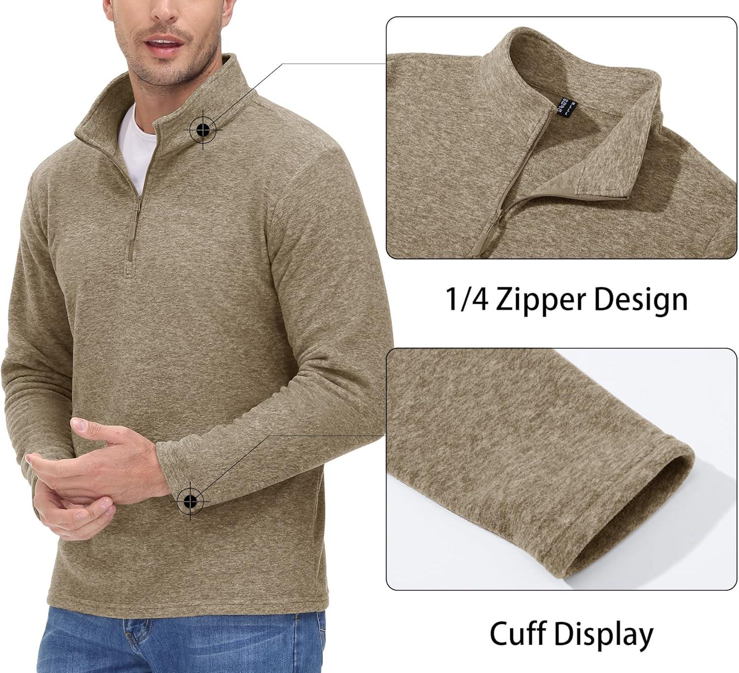 imageMAGCOMSEN Mens Shirts 14 Zip Fleece Pullover MidWeight Long Sleeve Sweatshirts Athletic ShirtsLight Brown