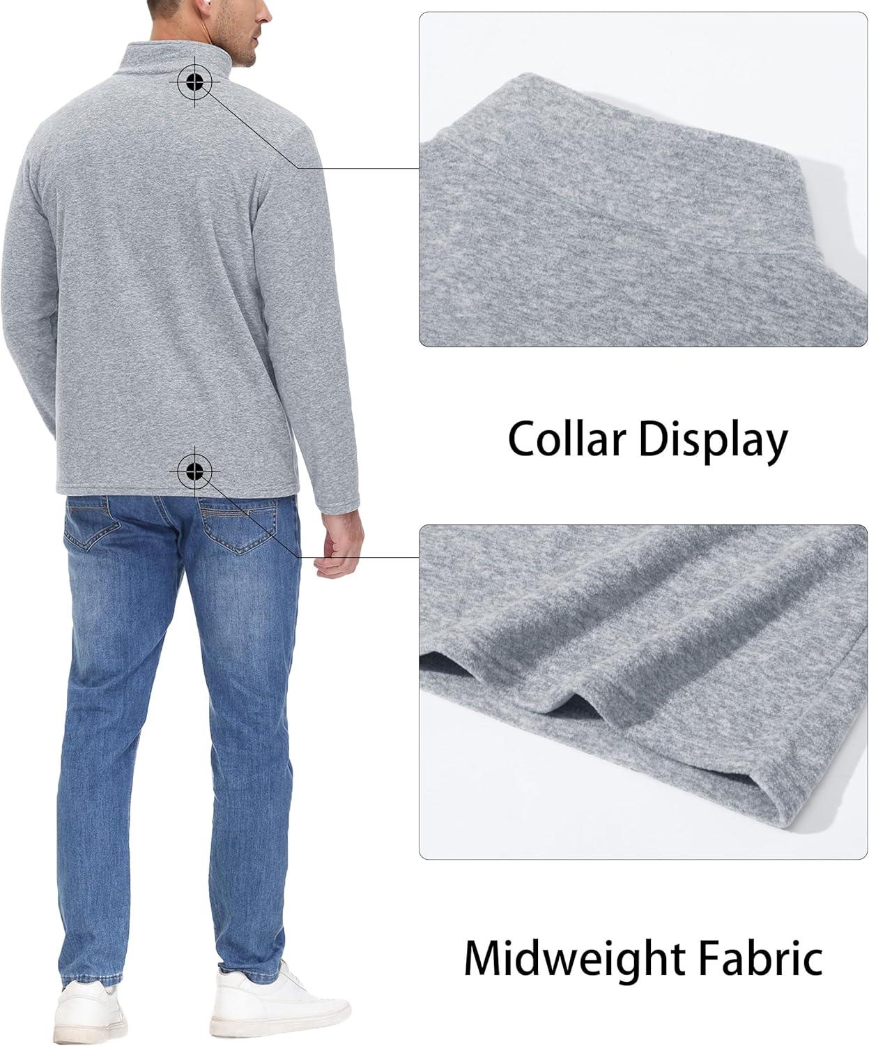 imageMAGCOMSEN Mens Shirts 14 Zip Fleece Pullover MidWeight Long Sleeve Sweatshirts Athletic ShirtsLight Grey