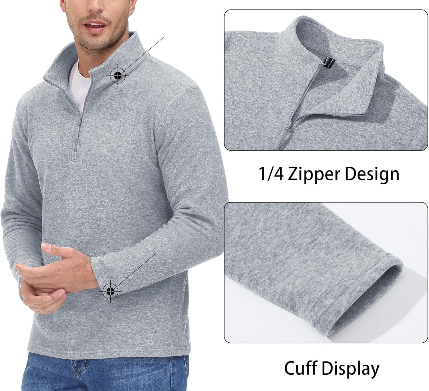 imageMAGCOMSEN Mens Shirts 14 Zip Fleece Pullover MidWeight Long Sleeve Sweatshirts Athletic ShirtsLight Grey