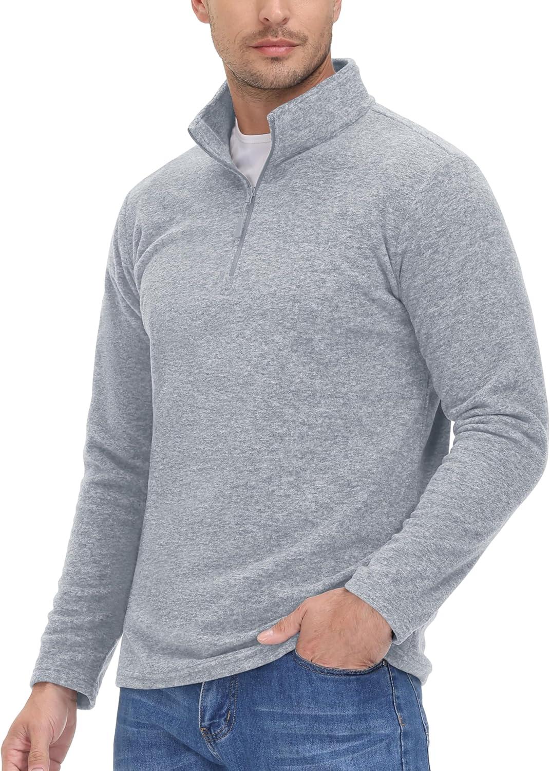 imageMAGCOMSEN Mens Shirts 14 Zip Fleece Pullover MidWeight Long Sleeve Sweatshirts Athletic ShirtsLight Grey