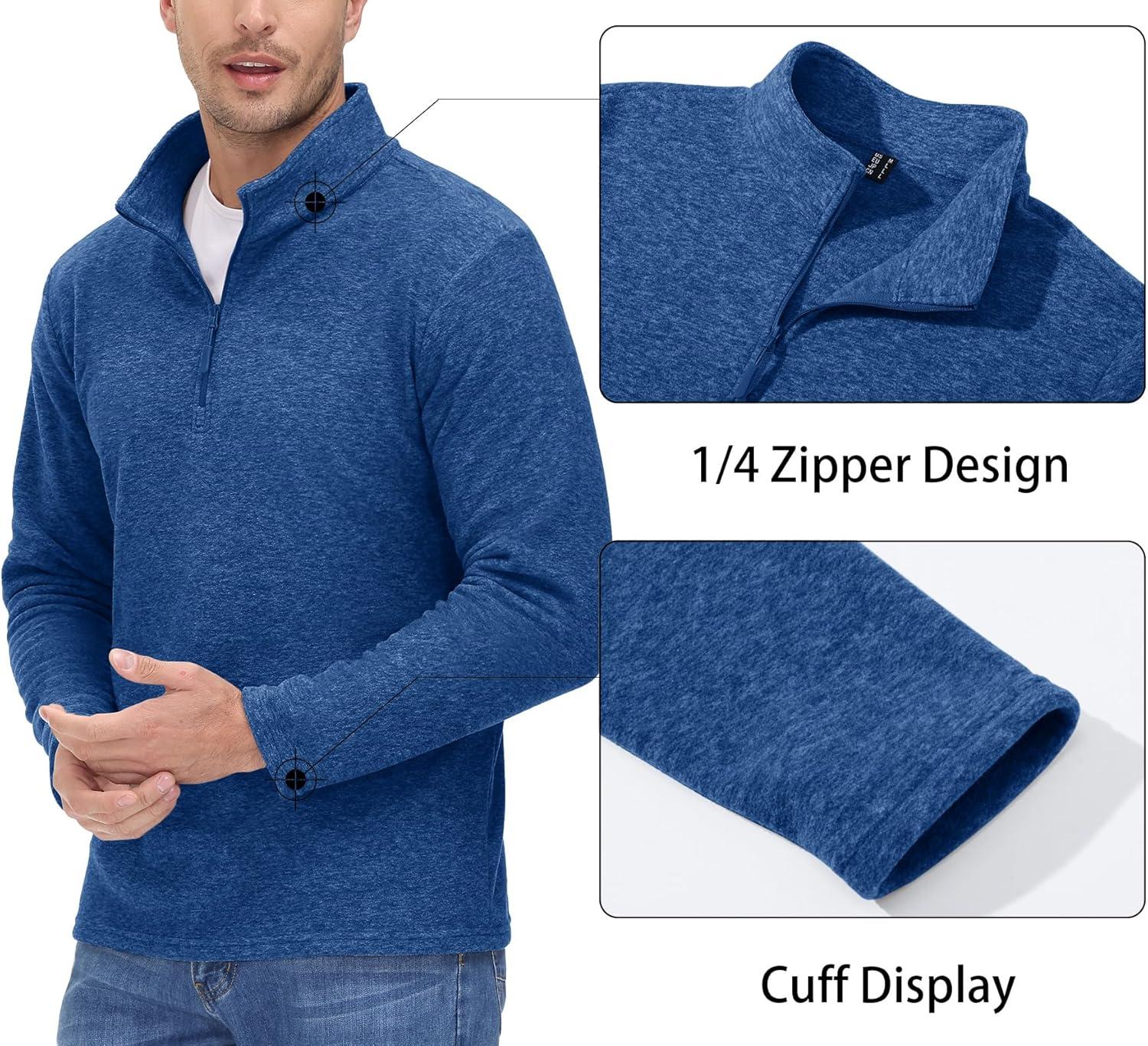 imageMAGCOMSEN Mens Shirts 14 Zip Fleece Pullover MidWeight Long Sleeve Sweatshirts Athletic ShirtsMedium Blue