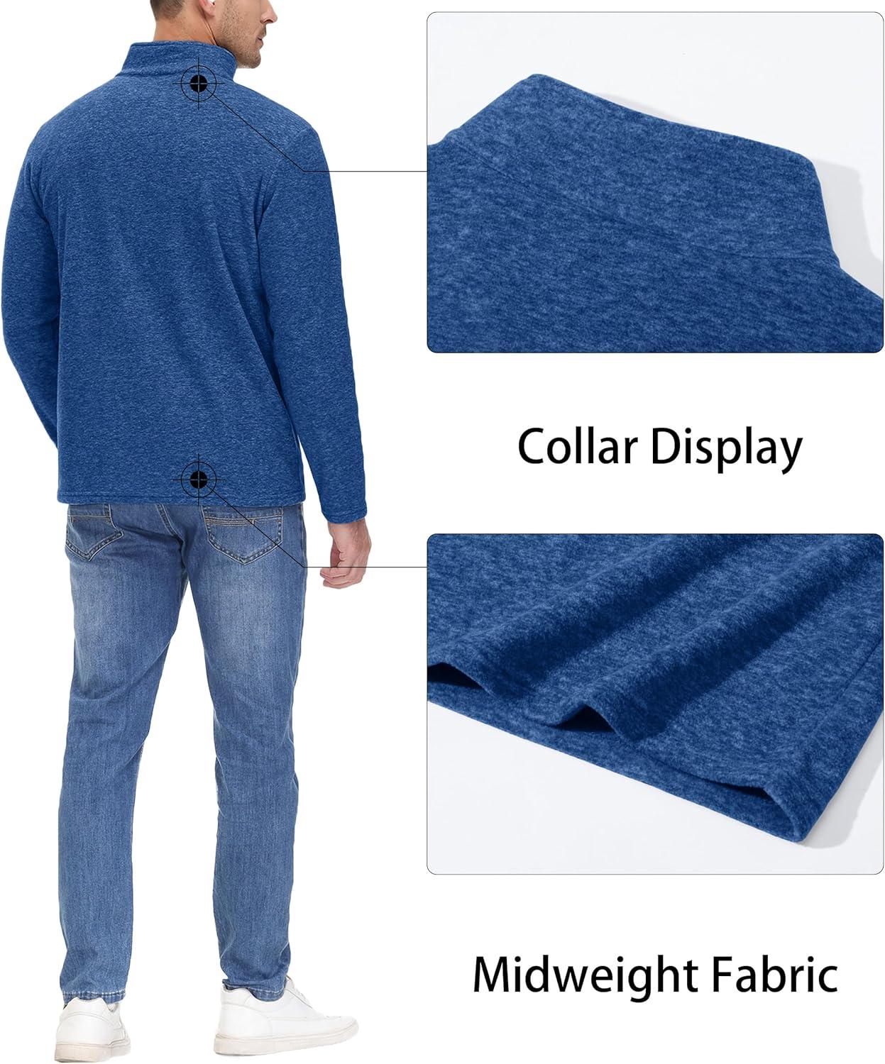 imageMAGCOMSEN Mens Shirts 14 Zip Fleece Pullover MidWeight Long Sleeve Sweatshirts Athletic ShirtsMedium Blue