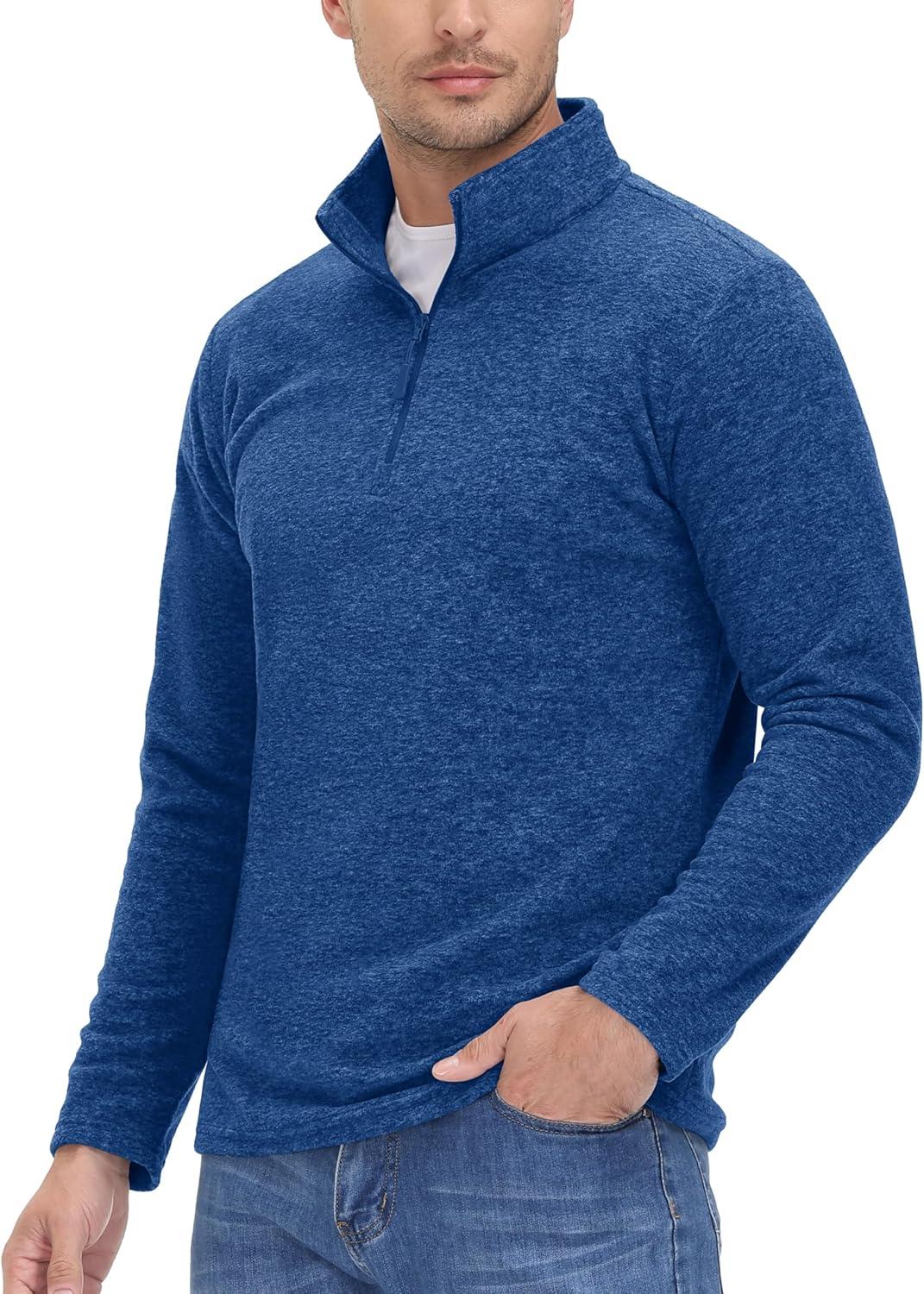 imageMAGCOMSEN Mens Shirts 14 Zip Fleece Pullover MidWeight Long Sleeve Sweatshirts Athletic ShirtsMedium Blue