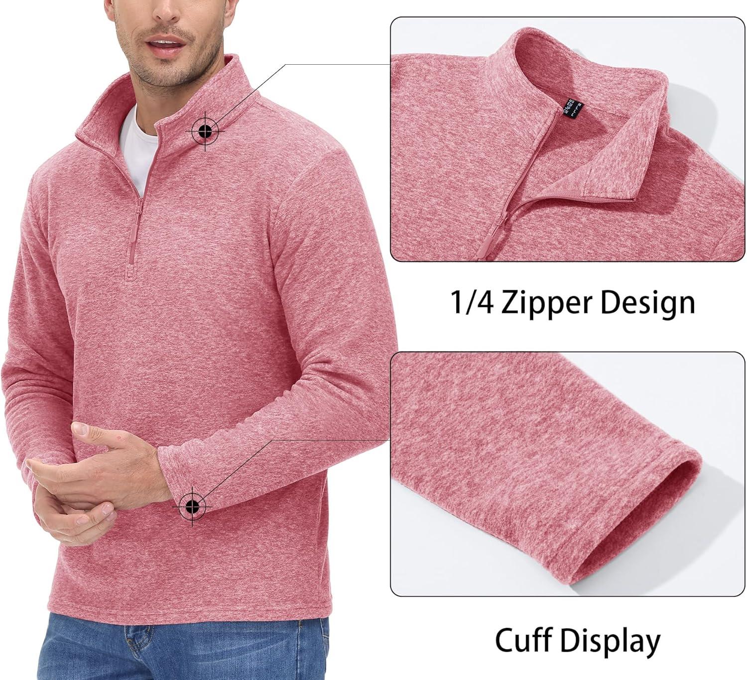 imageMAGCOMSEN Mens Shirts 14 Zip Fleece Pullover MidWeight Long Sleeve Sweatshirts Athletic ShirtsPink