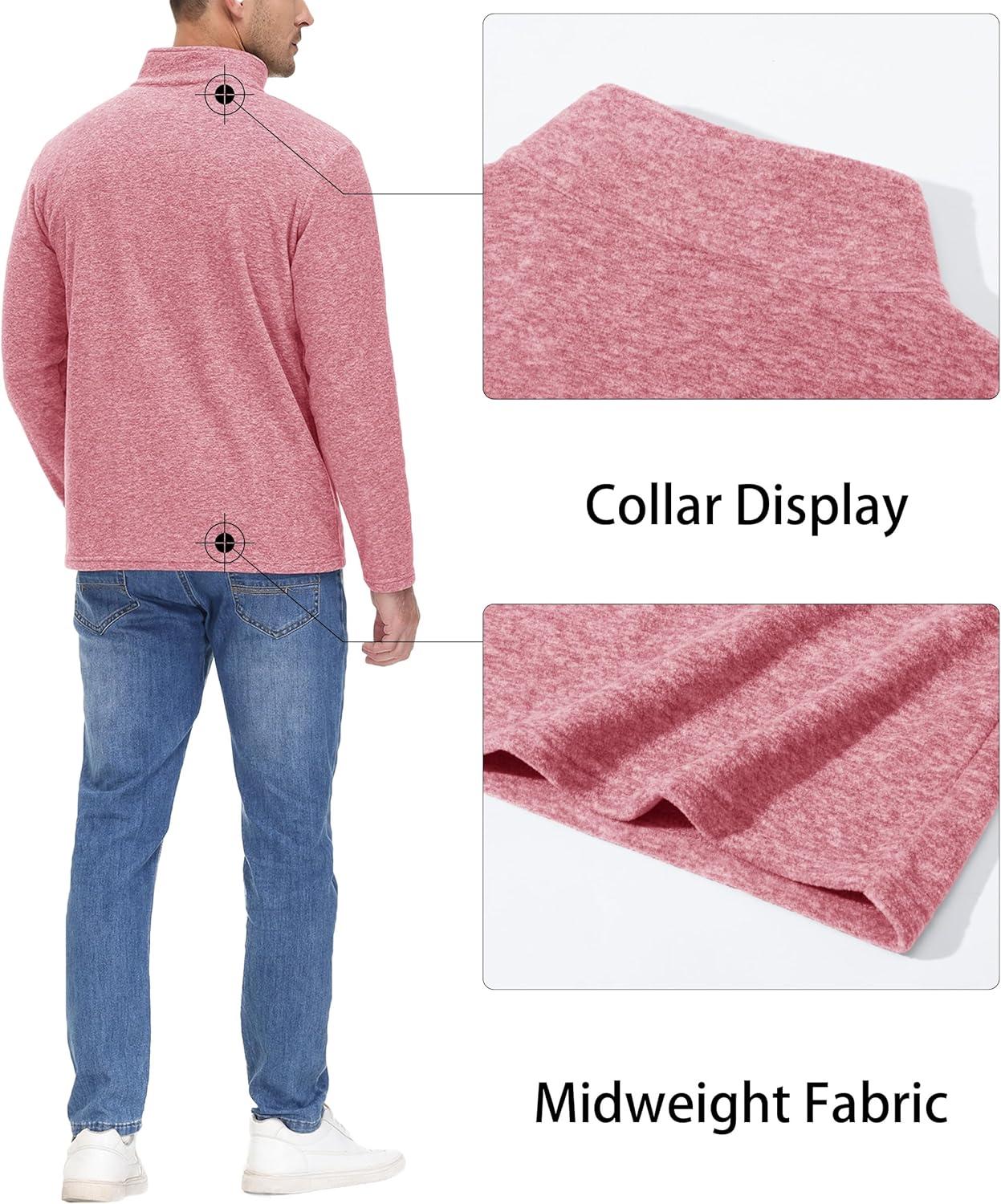 imageMAGCOMSEN Mens Shirts 14 Zip Fleece Pullover MidWeight Long Sleeve Sweatshirts Athletic ShirtsPink