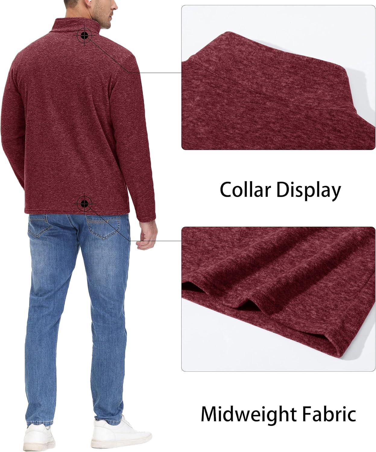 imageMAGCOMSEN Mens Shirts 14 Zip Fleece Pullover MidWeight Long Sleeve Sweatshirts Athletic ShirtsWine Red