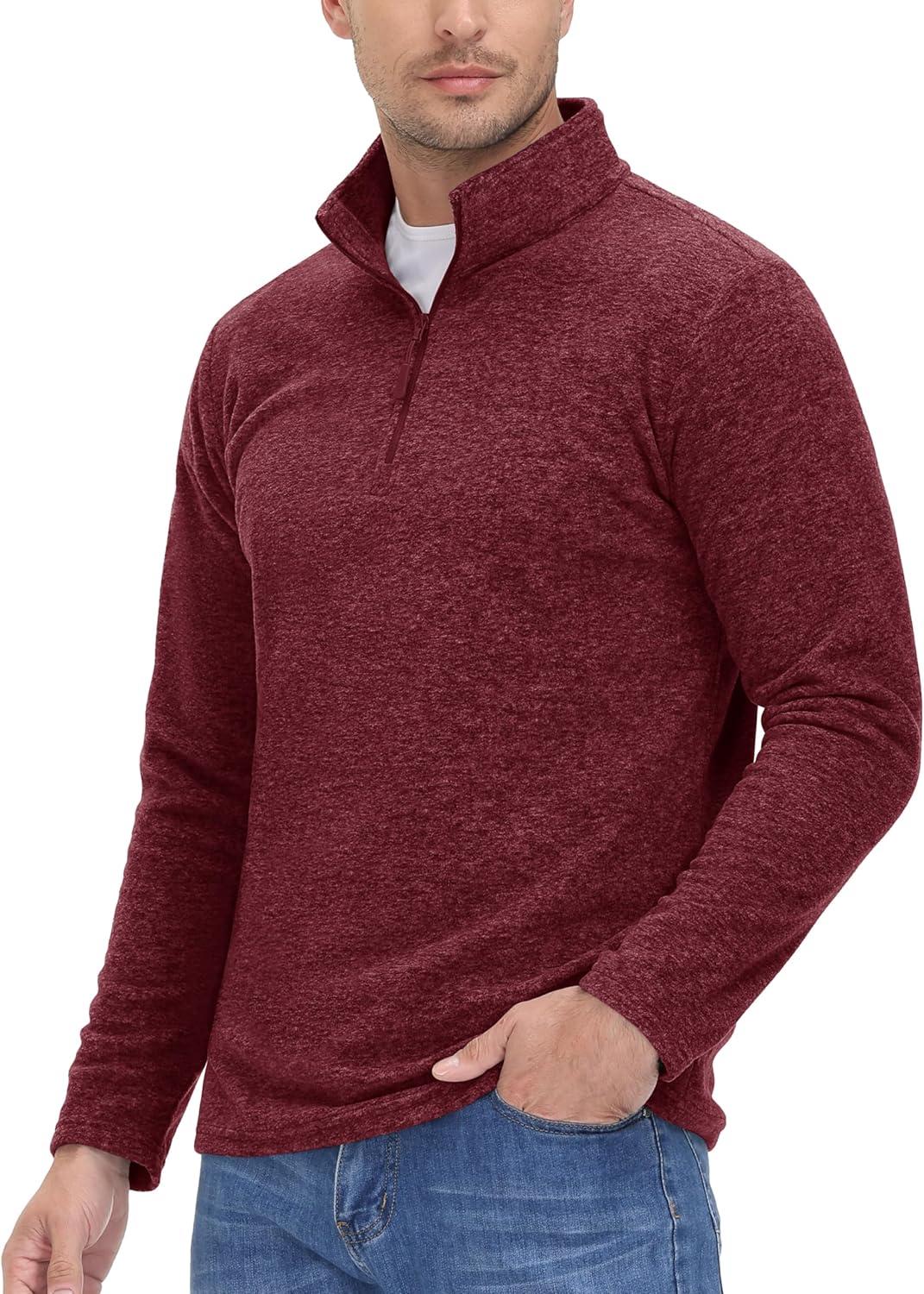 imageMAGCOMSEN Mens Shirts 14 Zip Fleece Pullover MidWeight Long Sleeve Sweatshirts Athletic ShirtsWine Red