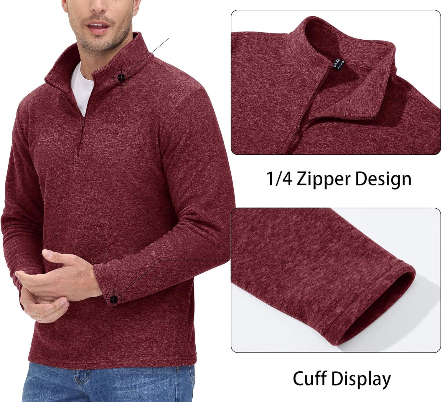 imageMAGCOMSEN Mens Shirts 14 Zip Fleece Pullover MidWeight Long Sleeve Sweatshirts Athletic ShirtsWine Red