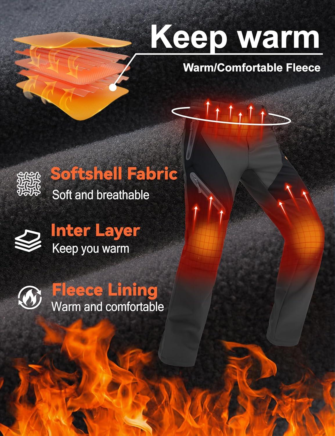 imageMAGCOMSEN Mens Snow Ski Pants Fleece Lined Water Resistant Winter Pants with 4 Zip Pockets for Snowboard Hiking OutdoorBlack